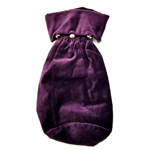 Pottery Barn Velvet Wine Bottle Bag Purple with Silver Bells 11"x6" New with Tag - Picture 1 of 6